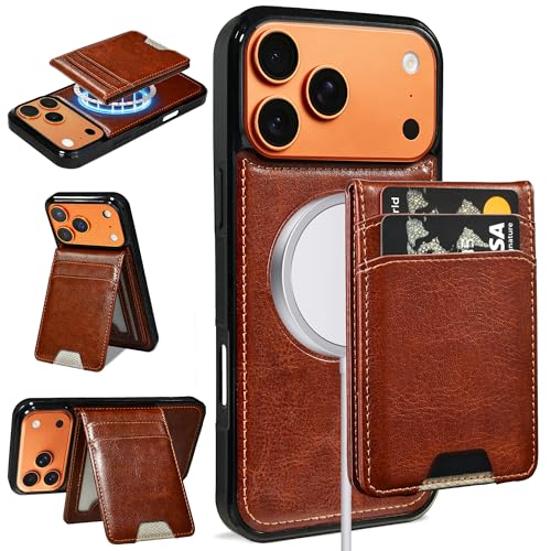 for iPhone 17 Pro Max MagSafe Wallet Case, Magnetic Detachable Leather Wallet with Card Holder & Kickstand, Slim Protective Phone Case Compatibility with iPhone 17 Pro Max. Brown - color: Brown