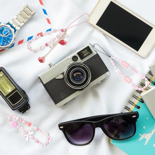 Ecally 3 Pcs Phone Charms Strap Camera Wrist Strap - color: White, style: Cute