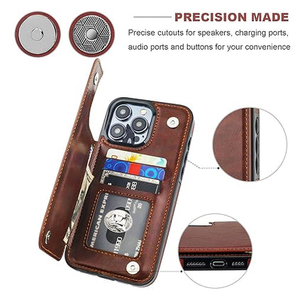 ONETOP for iPhone 15 Pro Max Wallet Case with Credit Card Holder,Brown | Kickstand,ID/Cash Holder,Case Wallet with Card Slots,Double Magnetic Clasp,Durable PU Leather Shockproof Cover for Women Men - color: Brown