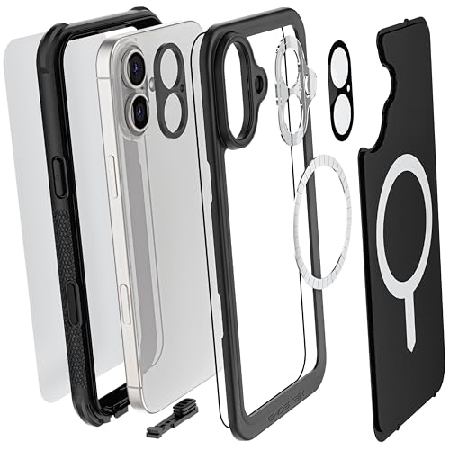 Ghostek Nautical Waterproof iPhone 16 Plus Case with Belt Clip Holster - Screen and Camera Protector, Apple MagSafe Compatible, Rugged Heavy Duty Cover (6.7 Inch, Black) - color: Black, size: iPhone 16 Plus