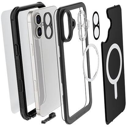 Ghostek Nautical Waterproof iPhone 16 Plus Case with Belt Clip Holster - Screen and Camera Protector, Apple MagSafe Compatible, Rugged Heavy Duty Cover (6.7 Inch, Black) - color: Black, size: iPhone 16 Plus