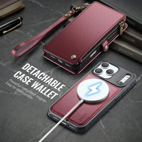 for iPhone 17 Pro - Phone Case Wallet Magnetic Detached, Burgundy - color: Burgundy, size: iPhone 17 Pro