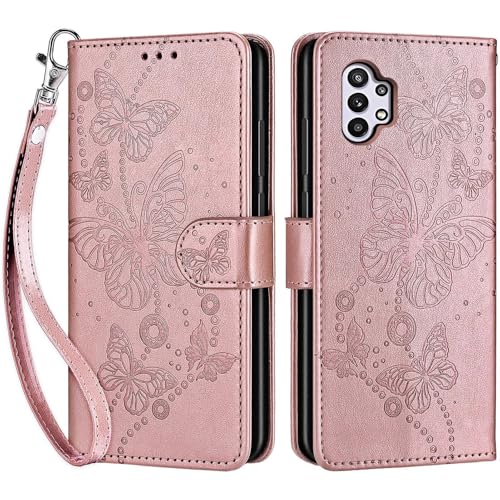 for Samsung Galaxy A32 5G Wallet case, Rose Gold-Butterfly | 3 Card Holders, Kickstand, Shockproof TPU Shell, PU Leather, Magnetic Closure, Protective Flip Folio Cover, Women - color: 6