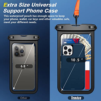 2 Pcs Waterproof Phone Pouch, [Up to 10" Large] Universal IPX8 Waterproof Cell Phone Case Dry Bag with Lanyard for iPhone 16 Pro Max/16E/15/14/13,Galaxy S25 Ultra/S24/S23 for Vacation -Black