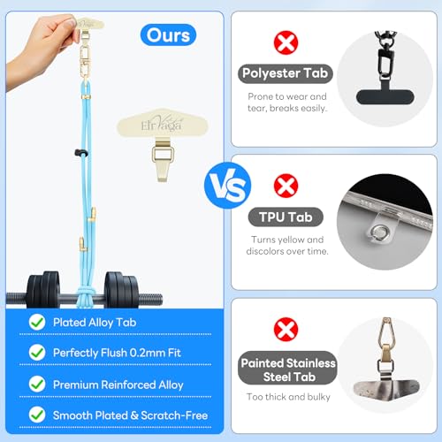 Adjustable Anti-Theft Phone Lanyard Neck & Crossbody Strap with 0.2mm Metal Tab & Comfort-Fit 8mm Rope(Sky Blue) - color: Sky Blue