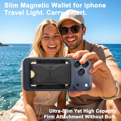 for MagSafe Wallet, Slim Magnetic Wallet Stand with Magnetic Card Holder, Mag Safe Wallets with Phone Stand fits 5 Cards MagSafe Case iPhone 17/16/15/14/13/12 Series, Minimalist RFID, Black