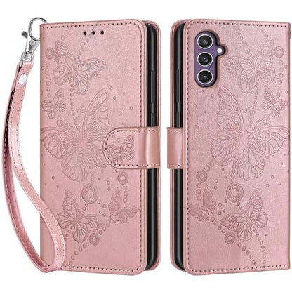Wallet Case for Samsung Galaxy S23 FE, Rose Gold Butterfly | Women Flip Folio Cover, Embossed PU Leather, Stand, Credit Card Holders Slots, Wrist Strap - color: 7