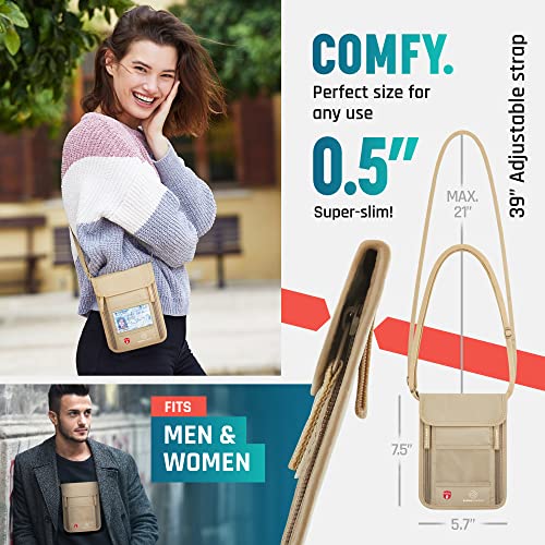 Alpha Keeper Neck Wallet, Travel Pouch For Passport Holder And Documents, RFID Blocking, Beige, Unisex Adult, Travelers, Adults - color: Beige