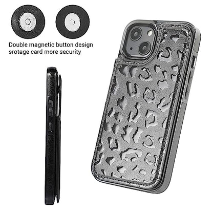 uCOLOR for iPhone 13/14 Wallet Case with Card Holder Black Leopard | PU Leather RFID Blocking for Women Men Magnetic Clasp Kickstand 6.1" - color: Black Leopard