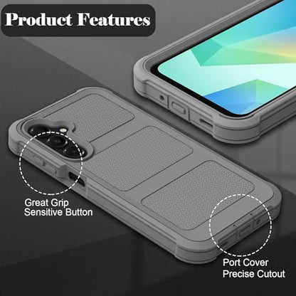 for Samsung Galaxy A16 5G Case with 2 Pack Tempered Glass Screen Protector, [Holster Series] Belt Clip Hard Tough Heavy Duty Rugged Shockproof Protective Cell Phone Case (Gray) - color: Gray