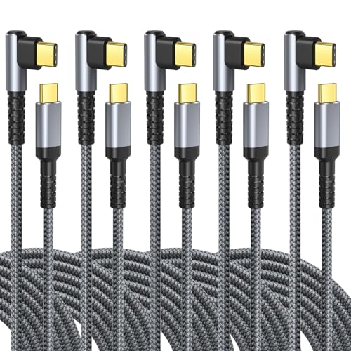OKRAY USB C Cable 10ft, 5-Pack 60W Fast Charging USB-C 90 Degree Angle Cord - color: Grey Grey Grey Grey Grey