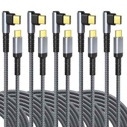 OKRAY USB C Cable 10ft, 5-Pack 60W Fast Charging USB-C 90 Degree Angle Cord - color: Grey Grey Grey Grey Grey