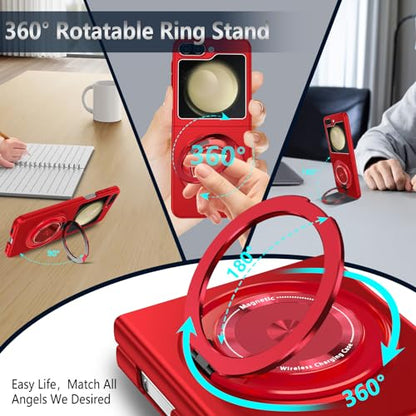 Magnetic Case for Samsung Galaxy Z Flip 5, [Compatible with MagSafe] Military Grade Shockproof Slim fit Samsung Z Flip 5 Phone Case with Magnetic Ring Kickstand, Red - color: Red, size: Samsung Galaxy Z Flip 5
