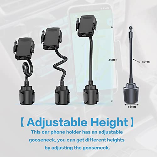 2-in-1 Cup Holder Phone Mount, Universal Adjustable Gooseneck Cup Holder, 360 Rotation, One-Button Release, Fits 4"-7" Phones