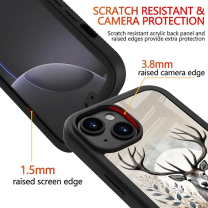 Compatible with iPhone 14 / iPhone 13 Case – Rugged Full-Body Protective Cover for Women Men Dual Layer Shockproof Bumper, Heavy-Duty Phone Case - Deer Flower Moon 100 - color: Deer Flower Moon 100