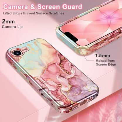 Btscase Compatible with iPhone 17e Case 6.1 Inch 2026,Marble Pattern 3 in 1 Heavy Duty Shockproof Full Body Rugged Hard PC+Soft Silicone Drop Protective Women Girl Phone Cases, Rose Gold - color: A-Rose Gold, size: iPhone 17e