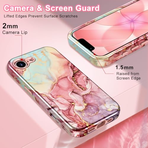 Btscase Compatible with iPhone 17e Case 6.1 Inch 2026,Marble Pattern 3 in 1 Heavy Duty Shockproof Full Body Rugged Hard PC+Soft Silicone Drop Protective Women Girl Phone Cases, Rose Gold - color: A-Rose Gold, size: iPhone 17e