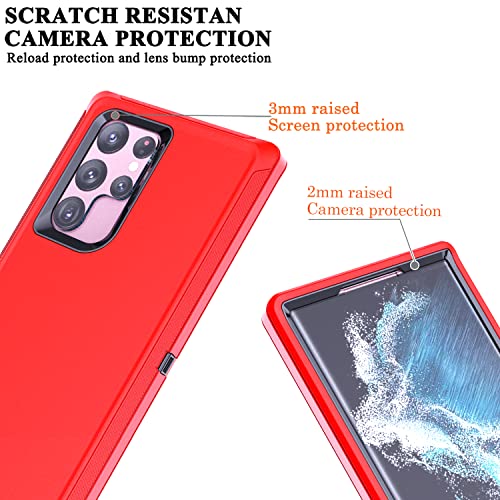 YmhxcY for Galaxy S22 Ultra Case with Self Healing Flexible TPU Film[2 Pack] and Lens Protective Film[2 Pack], Heavy Protection Cover for Galaxy S22 Ultra （6.8“）-Red and Black - color: Red and black