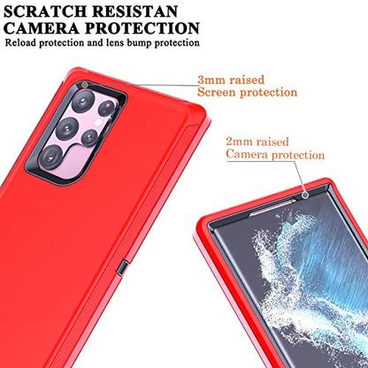 YmhxcY for Galaxy S22 Ultra Case with Self Healing Flexible TPU Film[2 Pack] and Lens Protective Film[2 Pack], Heavy Protection Cover for Galaxy S22 Ultra （6.8“）-Red and Black - color: Red and black