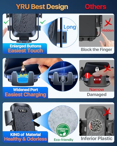 YRU【True Military-Grade Safety & Patent Certs】360°Rotation Car Phone Holder【100+LBS Strong Suction & Clip】Windshield Dash Vent Cell Phone Mount Cradle for iPhone17 16 Pro Max Truck Samsung,Matte Black - color: Matte Black