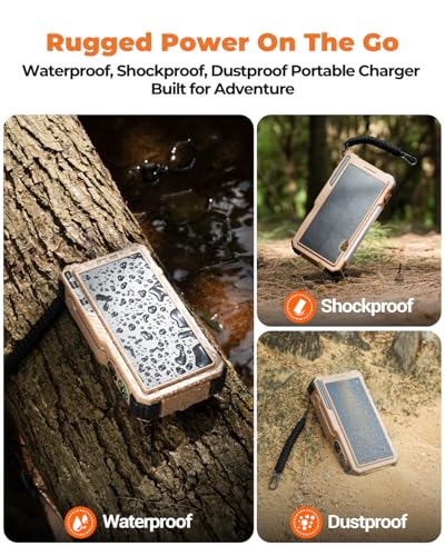 BLAVOR Solar Power Bank with Hand Crank and Built-in 4 Cables 20000mAh - color: Yellow