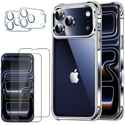 5 in 1 Clear Case for iPhone 17 Pro Max 6.9-Inch, with 2 Screen Protector and 2 Camera Lens Protector, 9H Edge Protection Tempered Glass Film, Shockproof Drop Transparent Protection Cover - size: iPhone 17 Pro Max