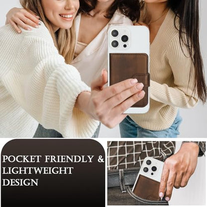 HAII for MagSafe Card Wallet Bag compatible with MagSafe Invisible Ultra-Thin Lightweight Kickstand Magnetic Mobile Wallet Man Woman, 4 Card Slots + 1 Cash Bag. (Brown, Buckle Wallet) - color: Brown, size: 4 Card Slots + 1 Cash Bag - Buckle Wallet