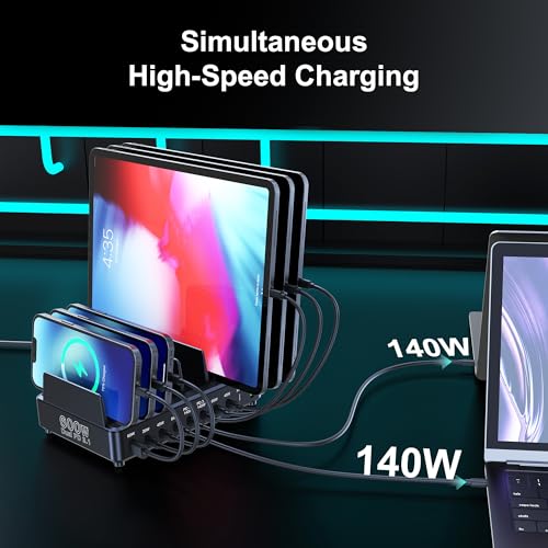 600W USB C Charging Station with Charging Stand (Black)