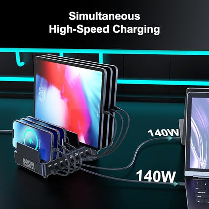 600W USB C Charging Station with Charging Stand (Black)