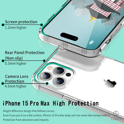 ONES Clear Case for iPhone 15 Pro Max Anti-Yellowing Crystal Clear Case, Military-Grade Shockproof Slim Transparent Phone Cover with Camera Guard - color: HD High Transparency, size: iPhone 15 Pro Max