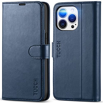 TUCCH Wallet Case for iPhone 13 Pro (6.1") 2021, Flip Stand, Dark Blue | RFID Blocking, 3 Card Holders, Kickstand, PU Leather, Shockproof TPU Shell, Magnetic Closure, Protective Folio Cover - color: Dark Blue