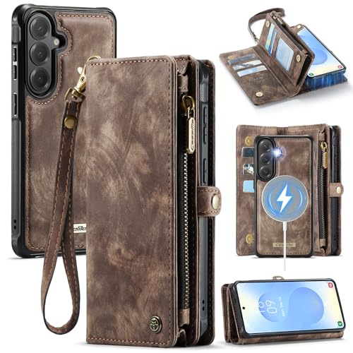 Compatible with Samsung Galaxy S26 5G Wallet Case with Magsafe with Zipper & Card Holder Strap Wristlet Detachable Magnetic Protective Back Case for Samsung Galaxy S26 5G 6.3 Inch (Brown) - color: (Detachable and Magsafe)-Brown, size: S26 6.3 Inch