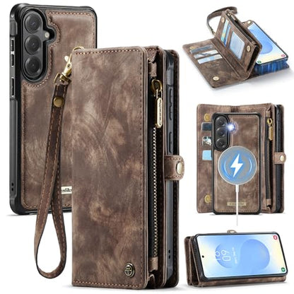 Compatible with Samsung Galaxy S26+ Plus Wallet Case with Magsafe with Zipper & Card Holder Strap Wristlet Detachable Magnetic Protective Back Case for Galaxy S26+ Plus 5G 6.9 Inch (Brown) - color: (Detachable and Magsafe)-Brown, size: S26+ Plus 6.9 Inch