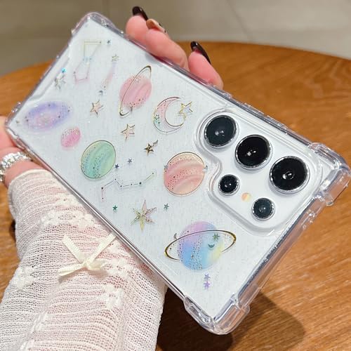 Changjia for Samsung Galaxy S26 Clear Glitter Case, Cute Girly Bling Sparkle Planet Space Stars Moon Universe Pattern Soft TPU Silicone Shockproof Women Girls Protective Case for Galaxy S26 6.3",Clear - size: for Samsung Galaxy S26 6.3"