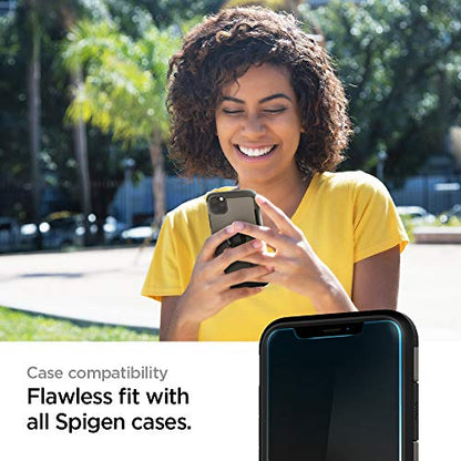 Spigen Tempered Glass Screen Protector [GlasTR EZ FIT] designed for iPhone 11 / iPhone XR [6.1 inch] [Case Friendly] - 2 Pack | 9H+ tempered glass, Scratch resistance, auto-align tray, Lab-tested 100% clarity, Original touch, Case-friendly, 2 Pack - size: