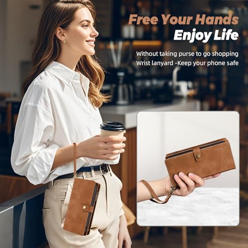 TwoHead for iPhone 11 Wallet case with 11 Card Holder (Brown) | Detachable Magnetic Phone Case, PU Leather Wallet for Women/Men,Wireless Charging Compatible,with Wrist Strap - color: Brown
