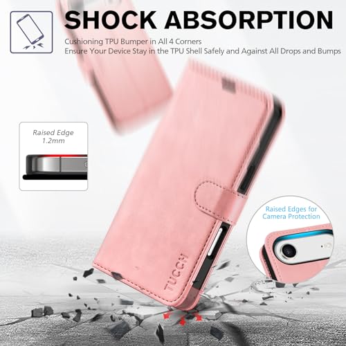 TUCCH Wallet Case for iPhone Air (6.5") 2025, 4 Card Holders, Rose Gold | RFID Blocking, Viewing Stand, Shockproof TPU Shell, PU Leather, Magnetic Closure, Protective Folio Flip Cover - color: Rose Gold