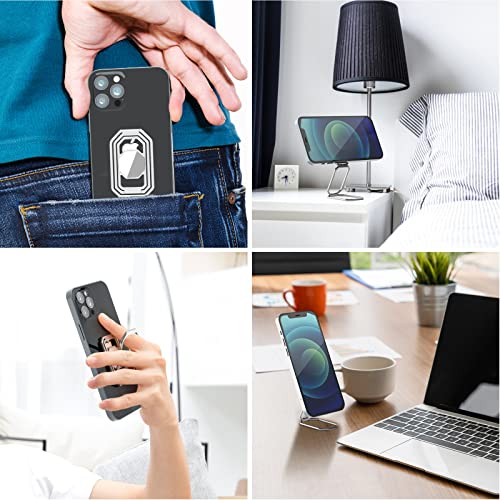 Phone Ring Holder Finger Kickstand, Upgraded 360° Rotation Metal Phone Grip for Magnetic Car Mount Foldable Cell Phone Stand Compatible with Most Smartphones - color: White Silver