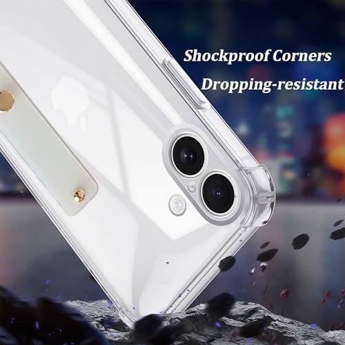 Compatible for iPhone 17 Case with Strap Holder Stand - Green | Wristband Kickstand, Clear Soft TPU, Adjustable Finger Hand Grip Loop, Shockproof Bumper Rugged Cover - color: Green, size: iPhone 17 6.3”