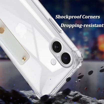 Compatible for iPhone 17 Case with Strap Holder Stand - Green | Wristband Kickstand, Clear Soft TPU, Adjustable Finger Hand Grip Loop, Shockproof Bumper Rugged Cover - color: Green, size: iPhone 17 6.3”