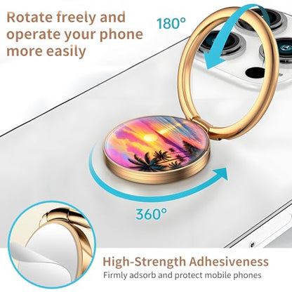 Cell Phone Ring Holder, Cute Metal Phone Grip Stand Finger Ring Kickstand, Flexible 360°Rotation Phone Tablet Case Accessories Compatible with Most Phones Coconut Sunset Beach - color: Coconut Sunset Beach