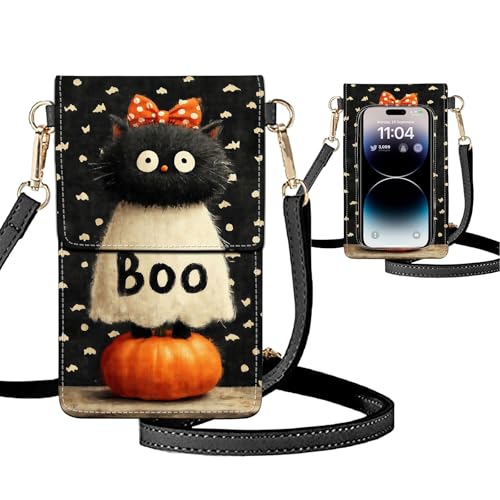Small Crossbody Bags for Women Touchscreen Cell Phone Bag Cross Body Purses with adjustable Strap,Gifts For Teenage Girls - color: Halloween Cat Ghost Pumpkin