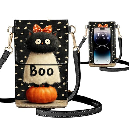 Small Crossbody Bags for Women Touchscreen Cell Phone Bag Cross Body Purses with adjustable Strap,Gifts For Teenage Girls - color: Halloween Cat Ghost Pumpkin