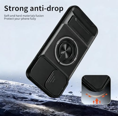 Dssairo for iPhone 15 Pro Max case with 360°Rotation Magnetic Ring Compatible with MagSafe Slide Camera Cover Foldable Stand Military-Grade Shockproof Protective case (Black, iPhone 15 Pro Max) - color: Black, size: iPhone 15 Pro Max