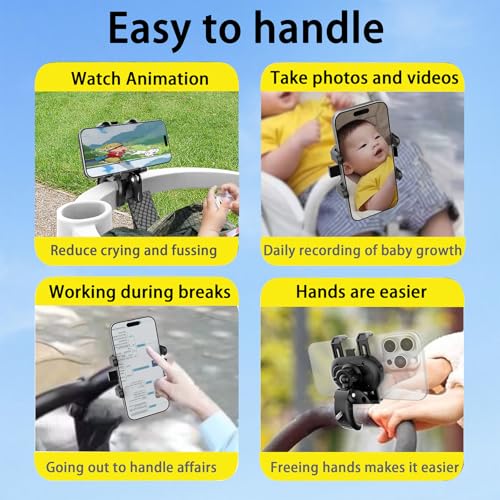 Temvue Stroller Phone Holder,Universal Phone Mount Clamp,360° Rotation, Suitable for All Types of Poles Such as Baby Strollers, Microphone Holders, tripods, etc,Applicable to All Mobile Phone Models.