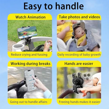 Temvue Stroller Phone Holder,Universal Phone Mount Clamp,360° Rotation, Suitable for All Types of Poles Such as Baby Strollers, Microphone Holders, tripods, etc,Applicable to All Mobile Phone Models.