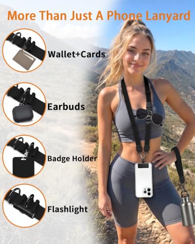 Black Phone Lanyard Crossbody Wrist Neck Strap Adjustable Women - color: 1 Solid Black