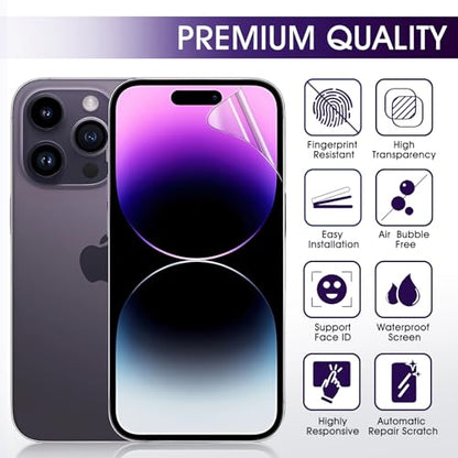 3 Pack TPU Screen Protector for iPhone 14 Pro, Self-Healing HD Clear Soft Flexible Hydrogel Film Compatible with iPhone 14 Pro 6.1" - Scratch-Resistant, Bubble Free, Easy Installation - size: iPhone 14 Pro