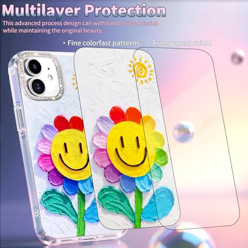 Compatible with iPhone 11 Case,with [Soft Slim][Camera Protection] Cute Rainbow Flower Aesthetic Phone Cover Anti-Yellowing Shockproof Protective Cover for Women Girl-White - color: White, size: iPhone 11