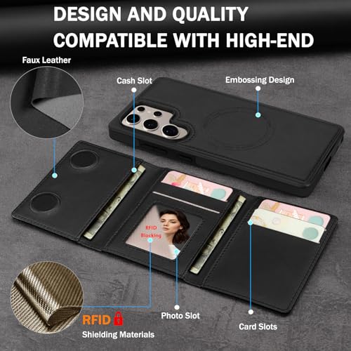 for Samsung Galaxy S25 Ultra Wallet Case, 2-in-1 Detachable Magnetic Wallet Case, Card Holder RFID Blocking, Fashionable Faux Leather Card Slot & Folding Design (Black) - color: Black, size: Samsung Galaxy S25 Ultra